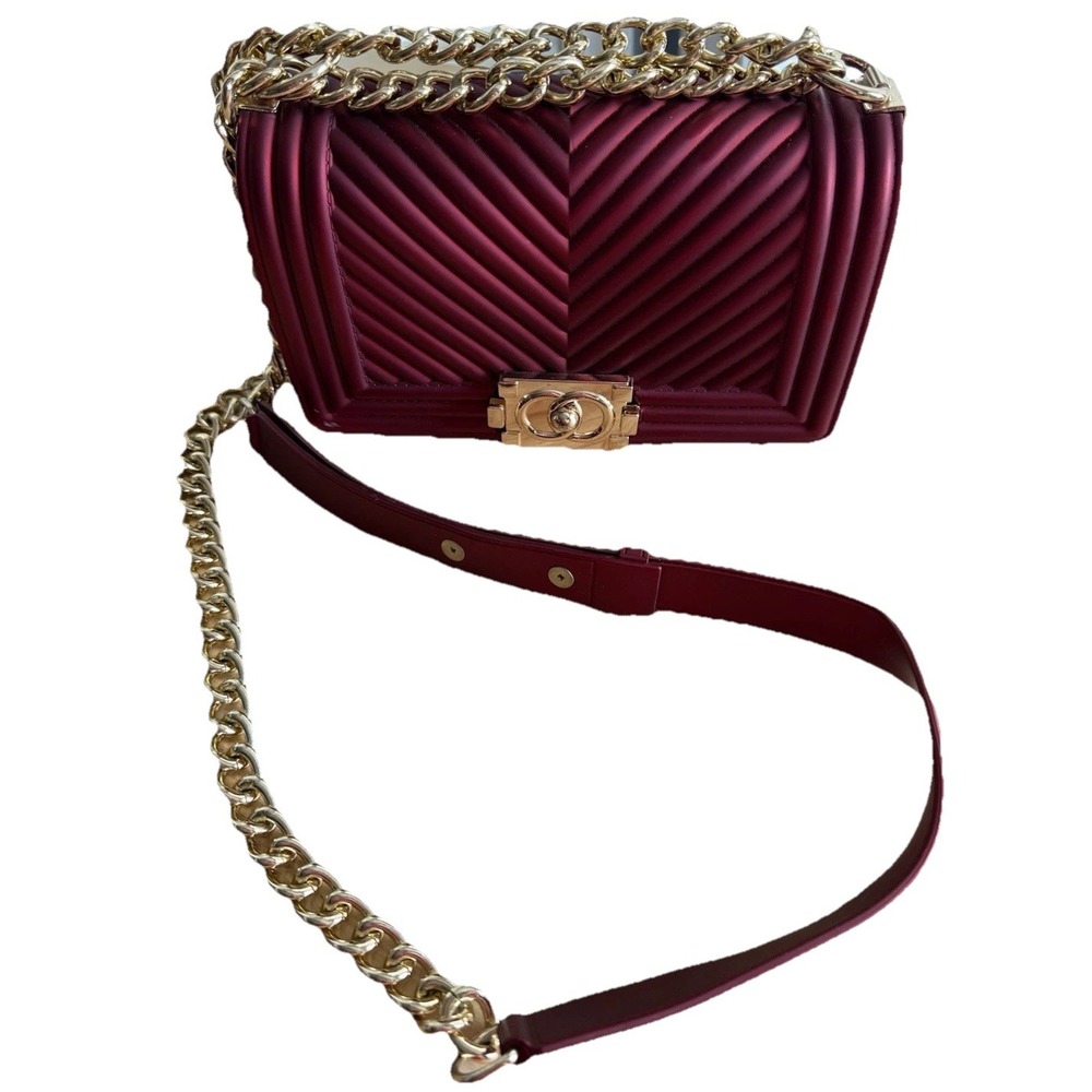 Red Quilted Look‎ Silicone Geometric With Gold Clasp & Chain Crossbody Purse
